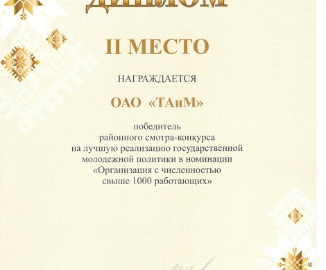 Победитель районного смотра-конкурса на лучшую реализацию государственной молодежной политики в номинации "Организация с численностью свыше 1000 работников" за 2023 год